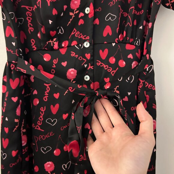 Modcloth Peace and Love Heart Cherry Button Down A-Line Dress Size S - Picture 4 of 9
